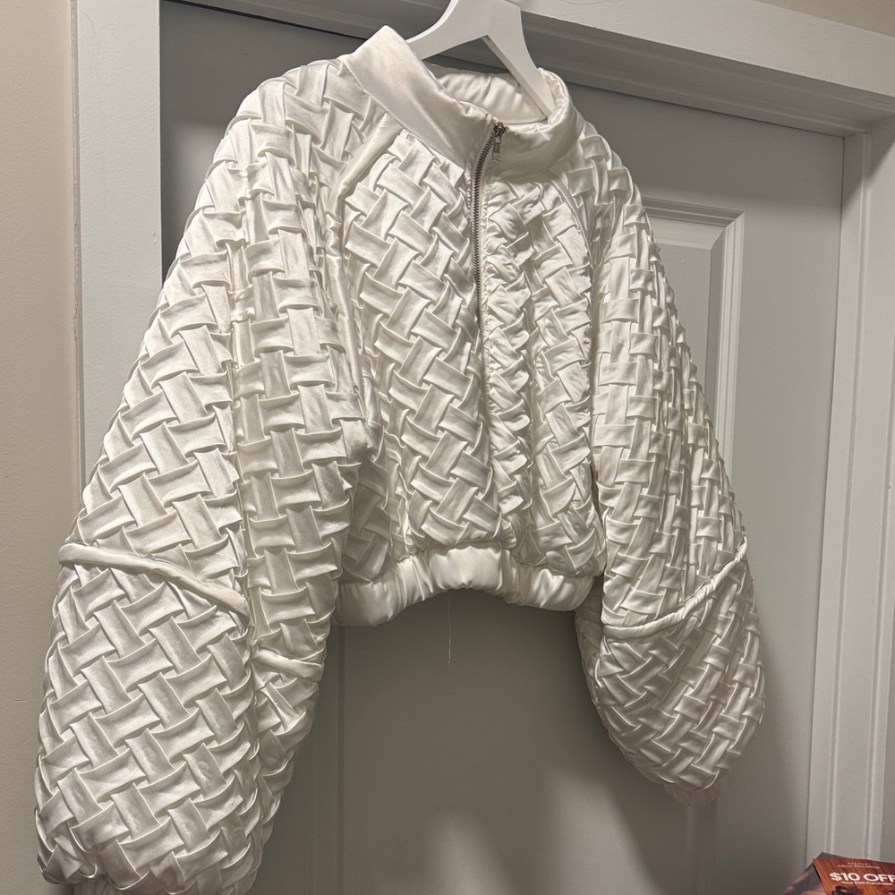 AKIRA White Textured Bomber Jacket